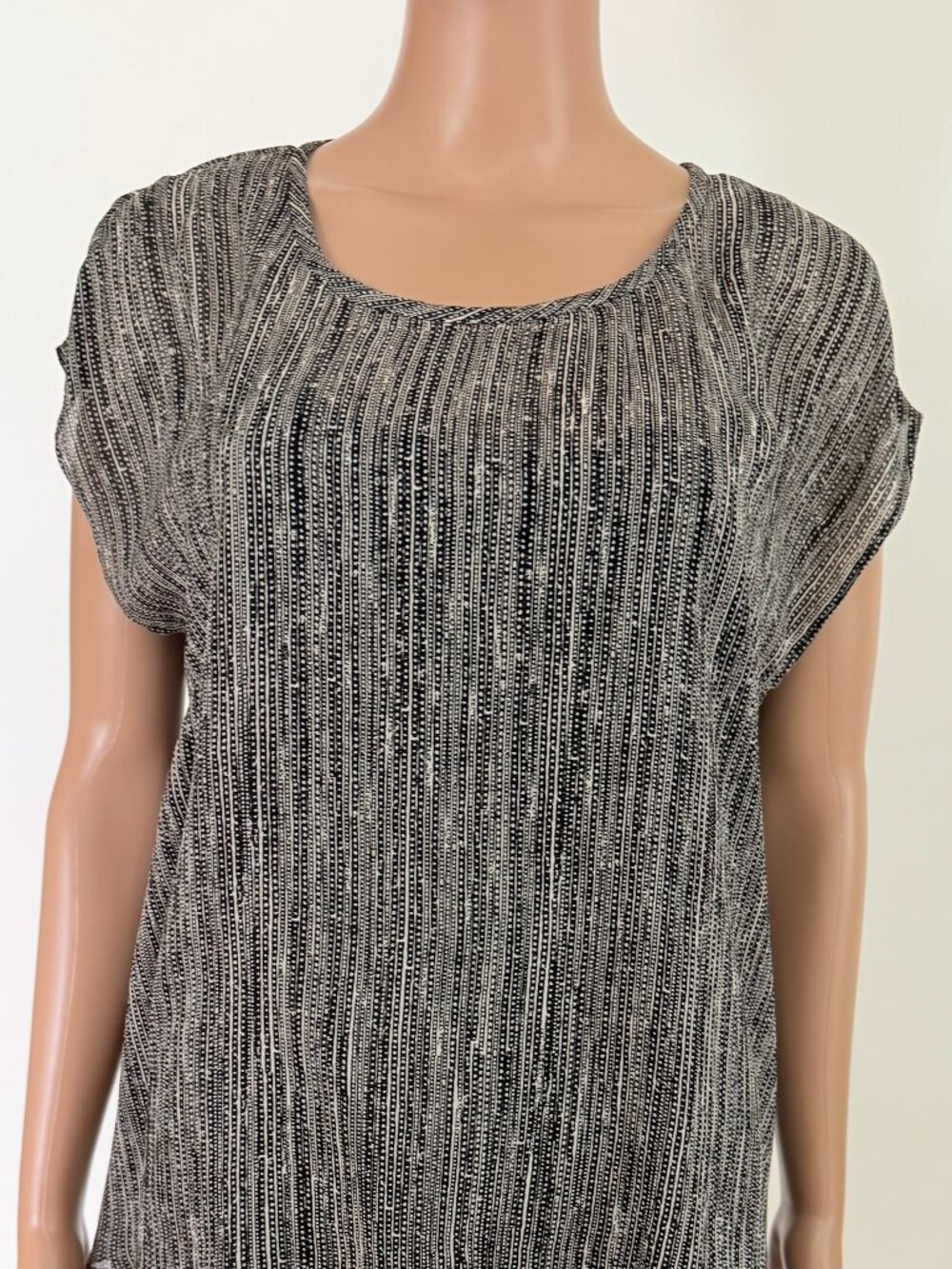 Eileen Fisher Black and White Textured Short-Sleeve Blouse